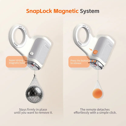 Magnetic Phone Grip With Remote Control and Handle Stabilizer showing SnapLock magnetic system and detachable remote for steady smartphone shots