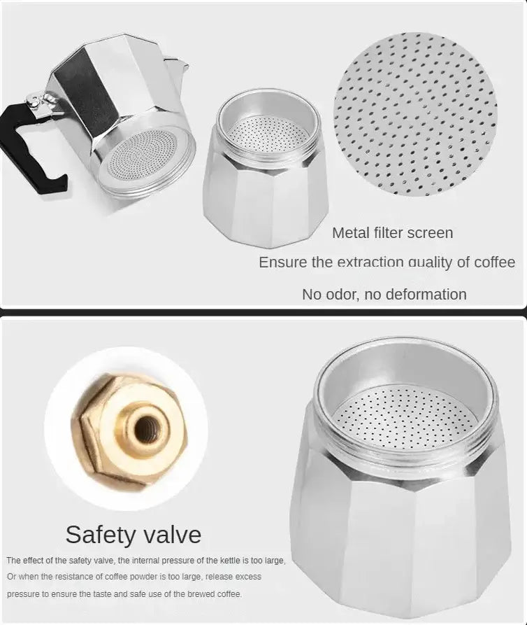Moka Pot – Café-Quality Espresso At Home, Daily Brew Convenience + 600ml Capacity - stainless steel moka pot with metal filter screen and safety valve
