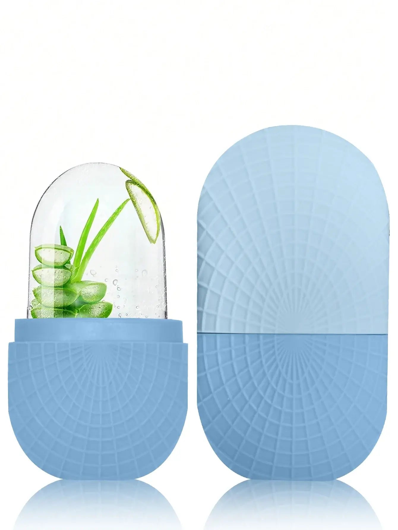 Premium Face Ice Roller For Face And Eyes – Cooling + Leak-Proof Silicone Ice Mold compact blue silicone ice mold with aloe-filled ice and closed case