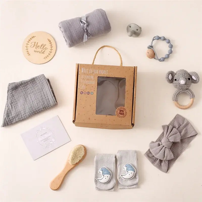 Baby Bath Set Blanket Wooden Brush Newborn Milestones Monthly Cards Bath Toys for Babies Infant Photograph Props Birth Gifts Box by Inovia Store