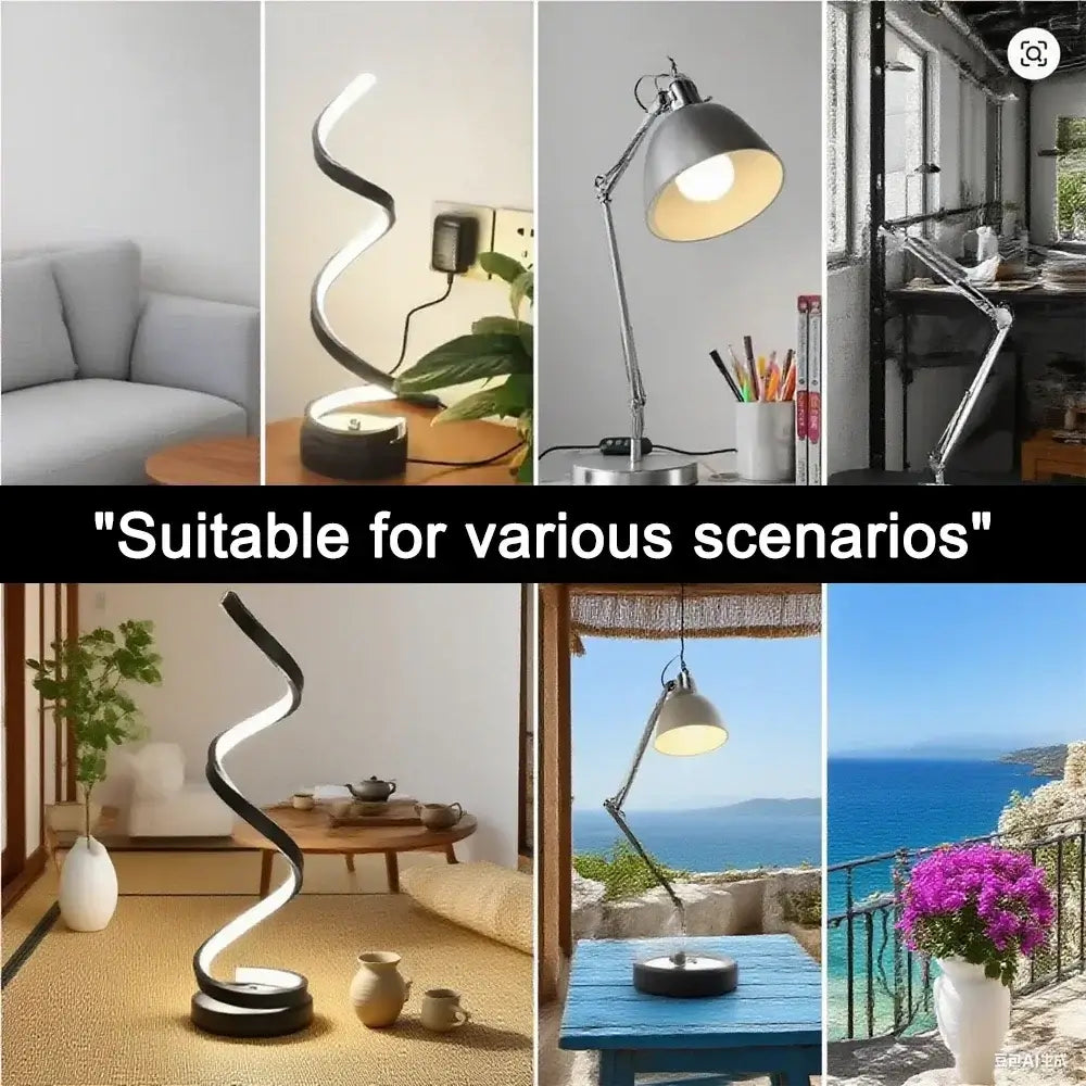 adjustable brightness LED spiral lamp suitable for various scenarios including living rooms and offices.