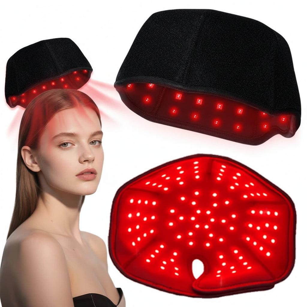 Black LED headband and pad with red lights on a white background, featuring the brand 'KEMOKO'.