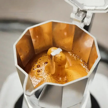 Moka Pot – Café-Quality Espresso At Home, Daily Brew Convenience + 600ml Capacity brewed crema in stainless steel octagonal moka pot