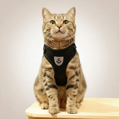 Pet Harness And Leash Set Adjustable Breathable Escape Proof Vest Reflective Collar For Dogs And Cats - black padded cat harness with bowknot and reflective trim