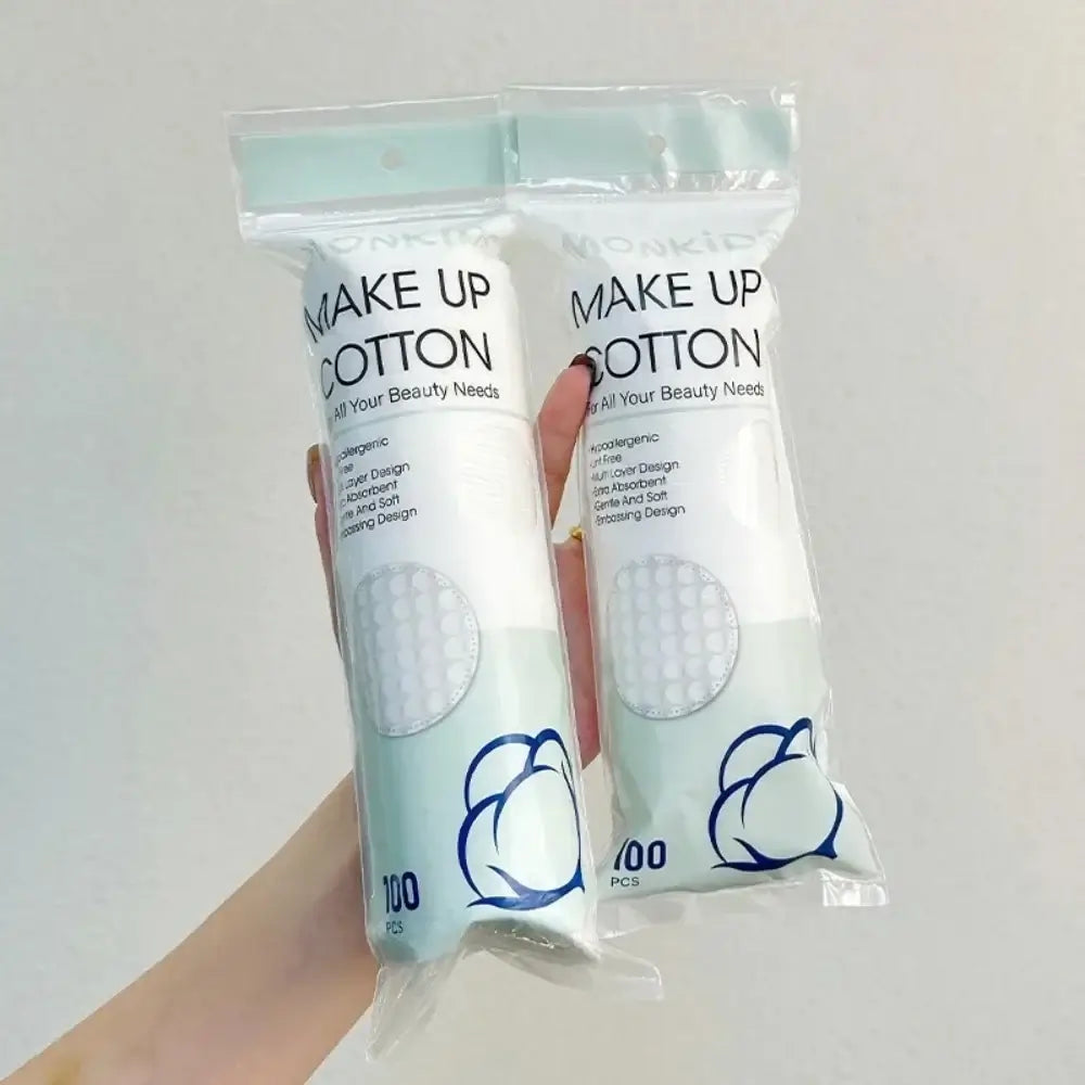 Dual-Sided  Gentle Makeup Removal Cotton Pads - 2-pack 100pcs soft round double-textured pads for makeup removal and toner application