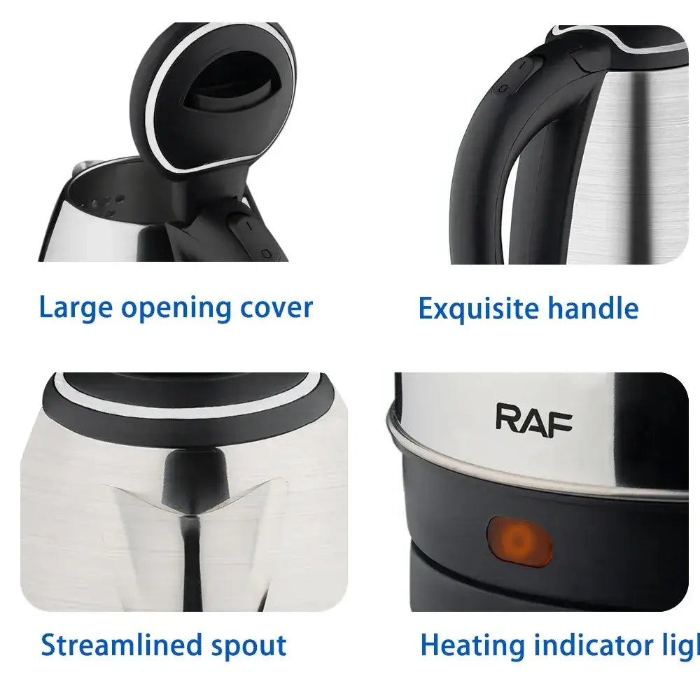 2L fast boil kettle with large opening cover, exquisite handle, streamlined spout, heating indicator light
