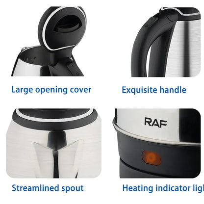 2L fast boil kettle with large opening cover, exquisite handle, streamlined spout, heating indicator light