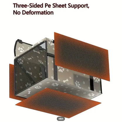 Pet Booster Seat – Safer Rides + Adjustable Seat Belt portable breathable booster showing three-sided PE sheet support and anti-deformation panels