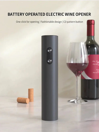 Battery operated electric wine opener set featuring one-touch operation and fashionable design for effortless cork removal.