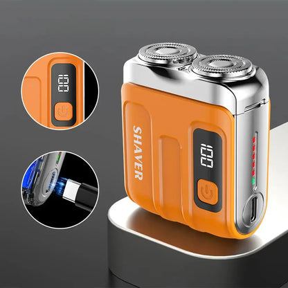 Portable Travel Electric Shaver For Men With Double Floating Magnetic Blade - compact razor design in orange