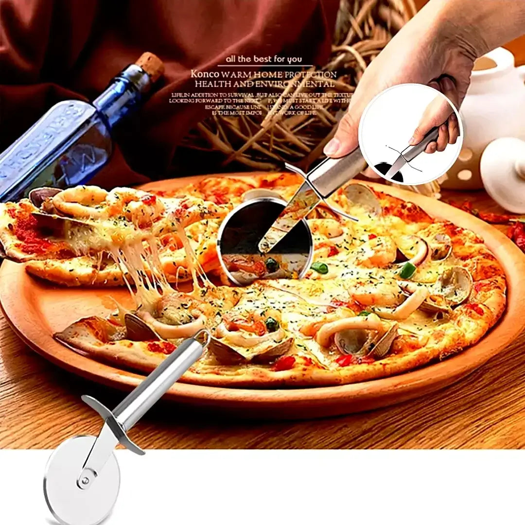 Pizza Cutter Wheel – Mess-Free Slices + Stainless Steel Construction, stainless steel pizza cutter slicing pizza cleanly