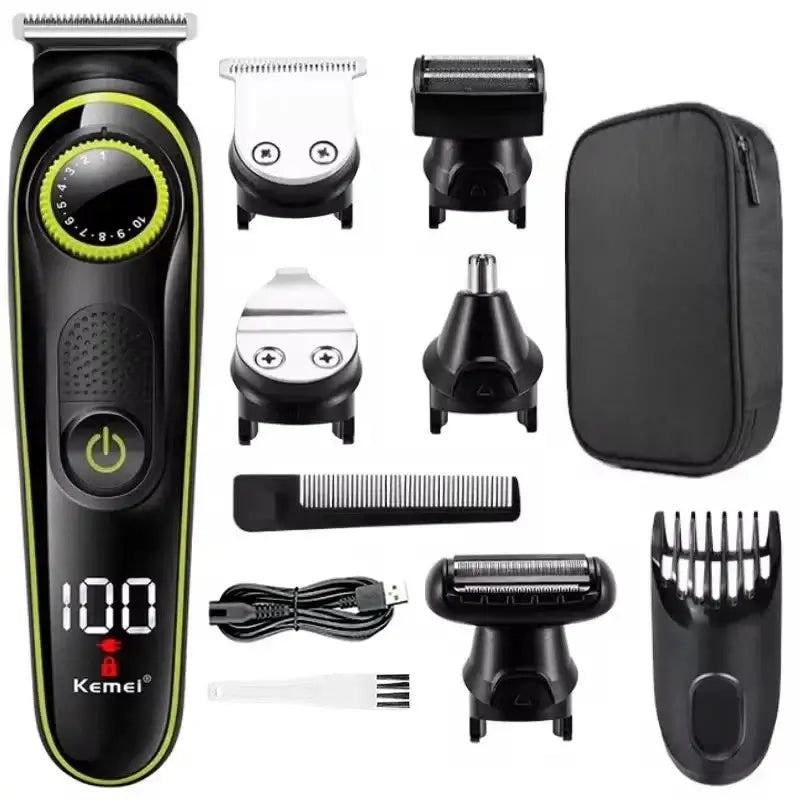 Kemei Hair Trimmer Professional Electric Nose Trimmer Rechargeable Shaver 6 in 1 Multifunctional LED Hair Trimmer for Men KM-696 by Inovia Store
