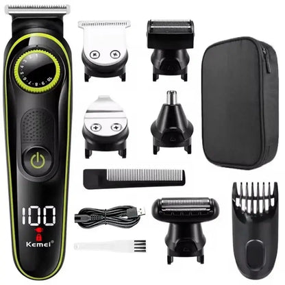 Kemei Hair Trimmer Professional Electric Nose Trimmer Rechargeable Shaver 6 in 1 Multifunctional LED Hair Trimmer for Men KM-696 by Inovia Store