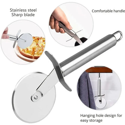Pizza Cutter Wheel – Mess-Free Slices + Stainless Steel Construction, stainless steel pizza cutter wheel with comfortable handle and hanging hole