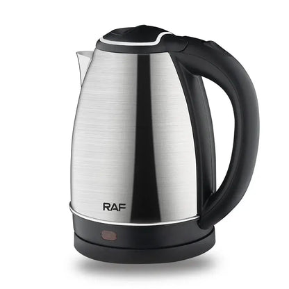 2L stainless steel electric kettle with black handle and RAF logo, fast boil for tea or coffee