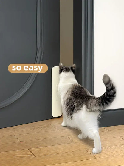 Pet Door – Independent Pet Access For Cats And Dogs In Any Room + Adhesive Mount: cat using adhesive-mounted two-way pet door on interior door