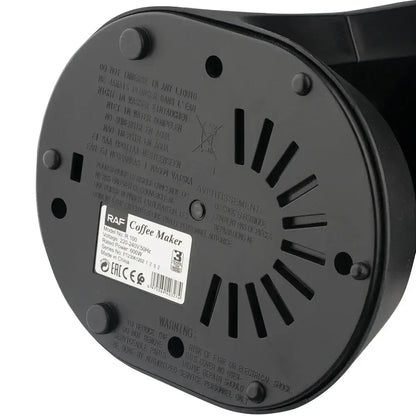 Coffee Maker - Space-Saving Design For Small Kitchens And Dorm Rooms + Reusable Filter And Hot Plate bottom view showing ventilation slots and product label
