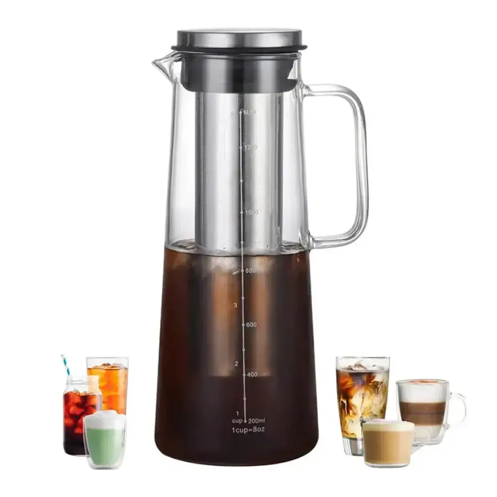 Cold Brew Coffee Maker – Keeps Aroma Fresh + 1.0L Glass Carafe airtight glass pitcher with stainless filter, preserves aroma and minimizes fridge odors