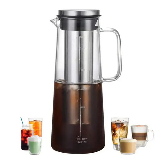 Cold Brew Coffee Maker – Keeps Aroma Fresh + 1.0L Glass Carafe airtight glass pitcher with stainless filter, preserves aroma and minimizes fridge odors