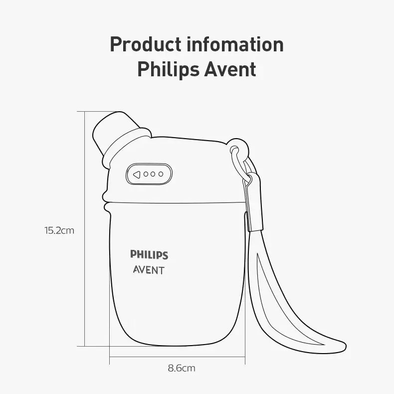 Avent Kids Vacuum Bottle For All-Day Temperature Control dimensions and features illustration.