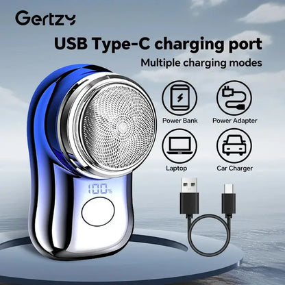 Rechargeable electric shaver for men with USB Type-C charging port and multiple charging modes.