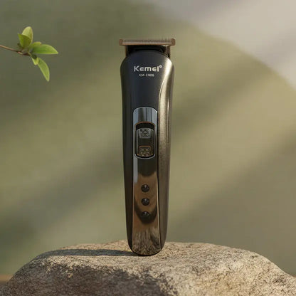 Kemei hair trimmer set with attachments and packaging on a white background