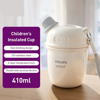 Avent Kids Vacuum Bottle For All-Day Temperature Control, 410ml, dual drinking design, and double leak-proof protection.