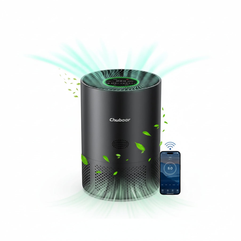 Chuboor PJ01 Compact HEPA Air Purifier for allergies, pet hair & odor, best compact air purifier covering 360 ft².