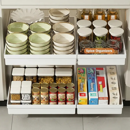 Slide Out Cabinet Organizer No Drill Magic Tray Heavy Duty Space Saver Under Sink - under-sink slide-out trays organizing dishes and spices