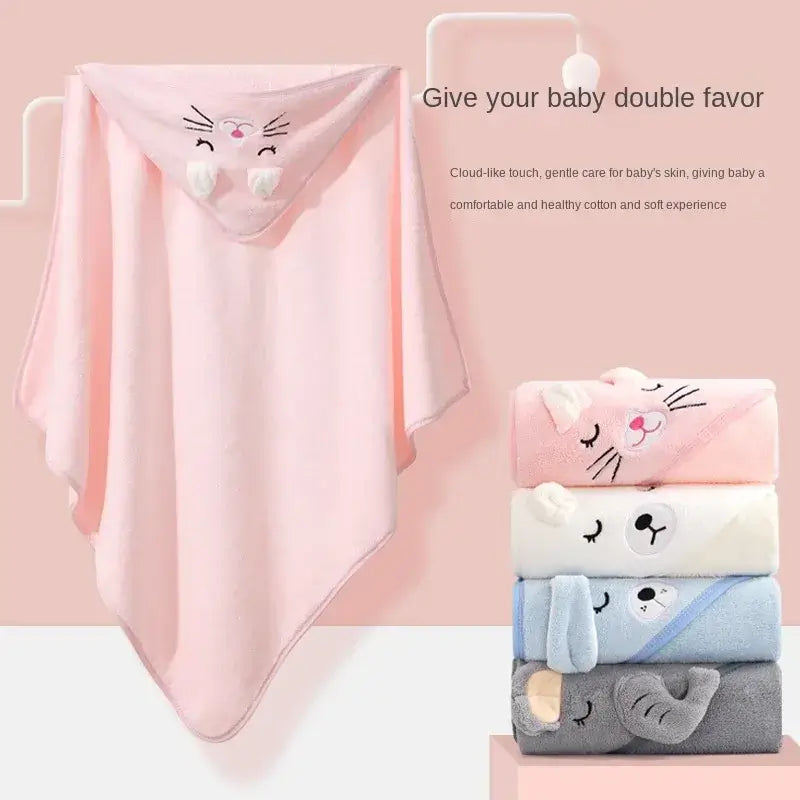 Baby Bath Towel – Luxuriously Ultra-Soft For Delicate Baby Skin + Hooded Design, 80x80 cm — pink hooded baby towel with animal face