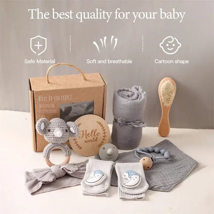 Baby Bath Set Blanket Wooden Brush Newborn Milestones Monthly Cards Bath Toys for Babies Infant Photograph Props Birth Gifts Box by Inovia Store