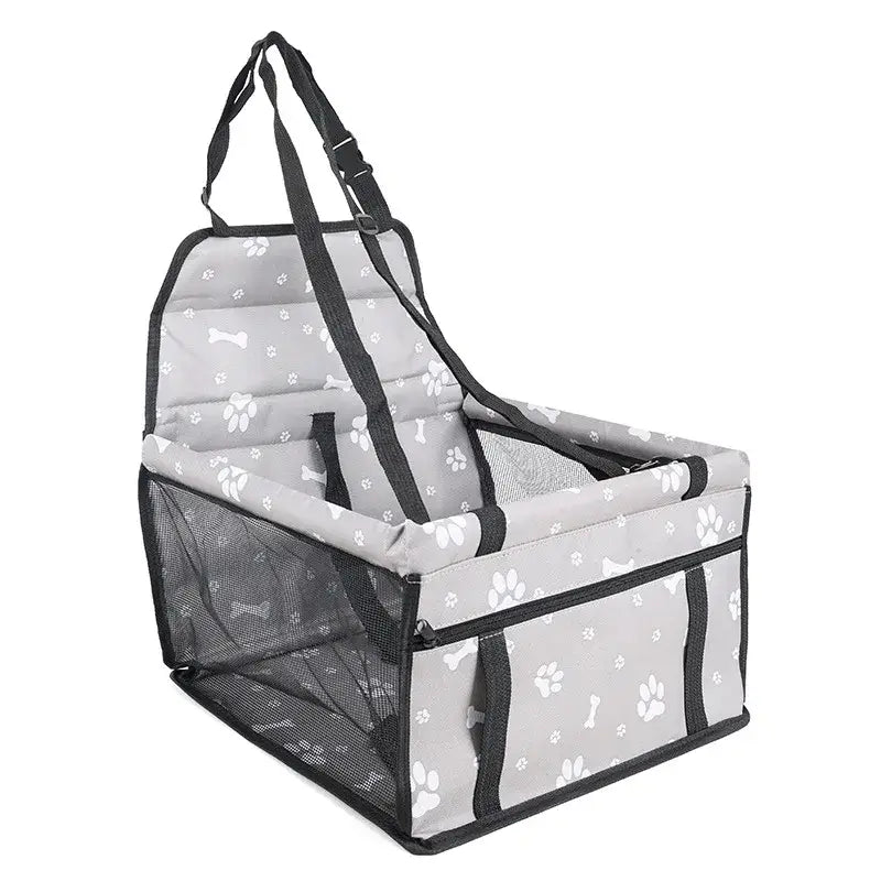Pet Booster Seat – Safer Rides + Adjustable Seat Belt gray paw-print breathable car booster for medium dogs and cats
