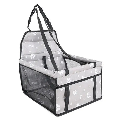Pet Booster Seat – Safer Rides + Adjustable Seat Belt gray paw-print breathable car booster for medium dogs and cats