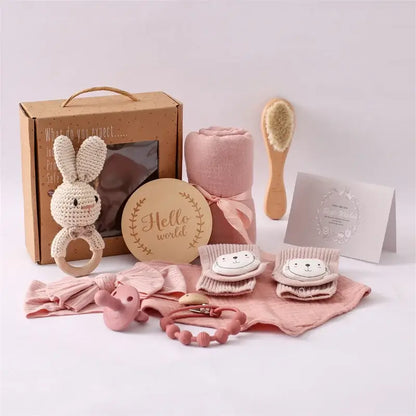 Baby Bath Set Blanket Wooden Brush Newborn Milestones Monthly Cards Bath Toys for Babies Infant Photograph Props Birth Gifts Box by Inovia Store