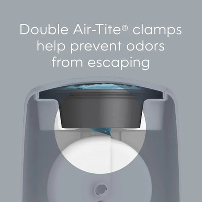 Diaper Pail – Odor-Control + Foot Pedal, Includes Refill Bag for 270 Diapers, White showing double Air-Tite clamps for airtight odor containment
