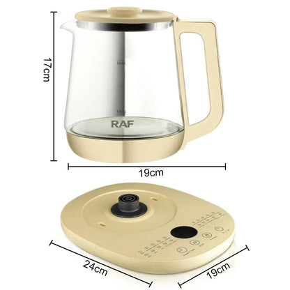 1.5L cordless electric glass kettle fast boil with transparent design and 360° base for easy pouring.