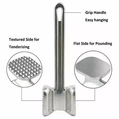 Meat Tenderizer – Evenly Tenderizes Beef, Veal, Pork + Double-Sided Aluminum Hammer for Quick Prep, double-sided aluminum meat hammer with textured and flat faces
