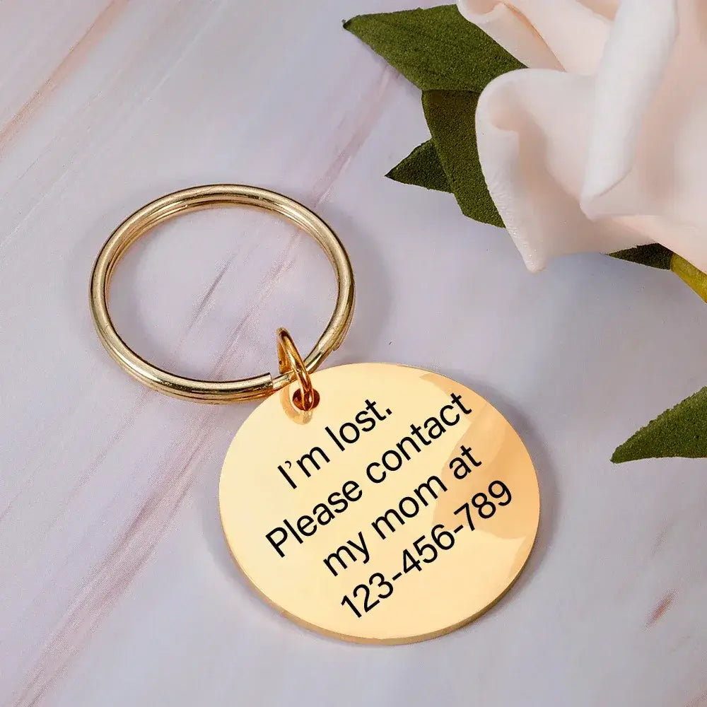 Dog Tag – Permanent Engraving For Legibility + Stainless Steel Quick Release Attachment; circular engraved pet ID tag with phone number