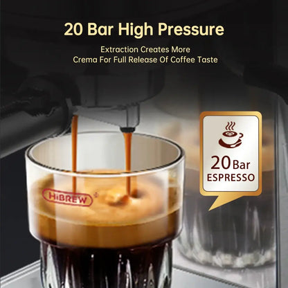 Espresso Machine – Cafe-Quality Espresso With Dense Crema And Rich Body + ESE Pod Compatible pouring crema from HiBREW 20-bar stainless steel unit