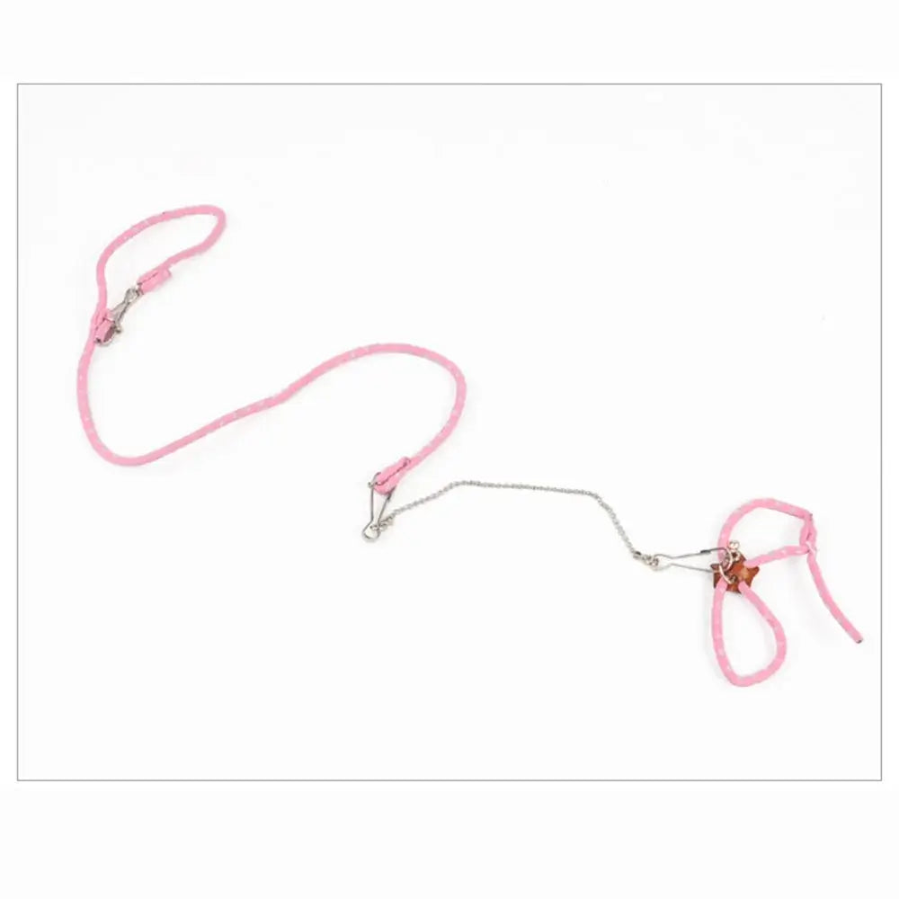 Small Animal Leash – Safe, Secure Walks + Pigskin Strap in pink adjustable soft set with breakaway safety and metal-core high-elastic yarn