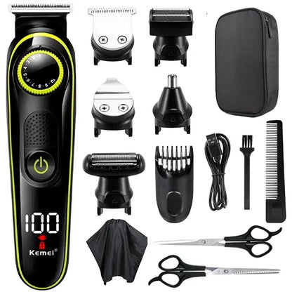 Kemei Hair Trimmer Professional Electric Nose Trimmer Rechargeable Shaver 6 in 1 Multifunctional LED Hair Trimmer for Men KM-696 by Inovia Store