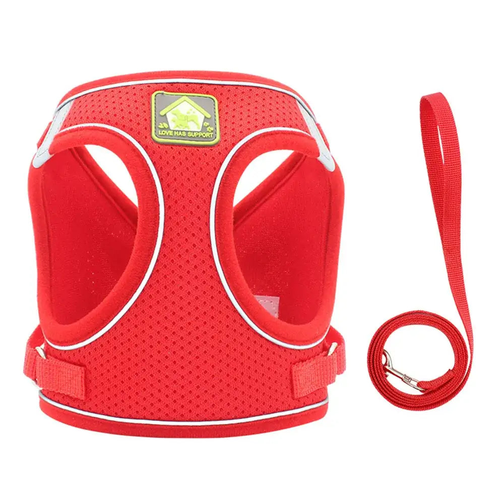 Pet Harness And Leash Set Adjustable Breathable Escape Proof Vest Reflective Collar For Dogs And Cats - red padded escape-proof vest with matching leash