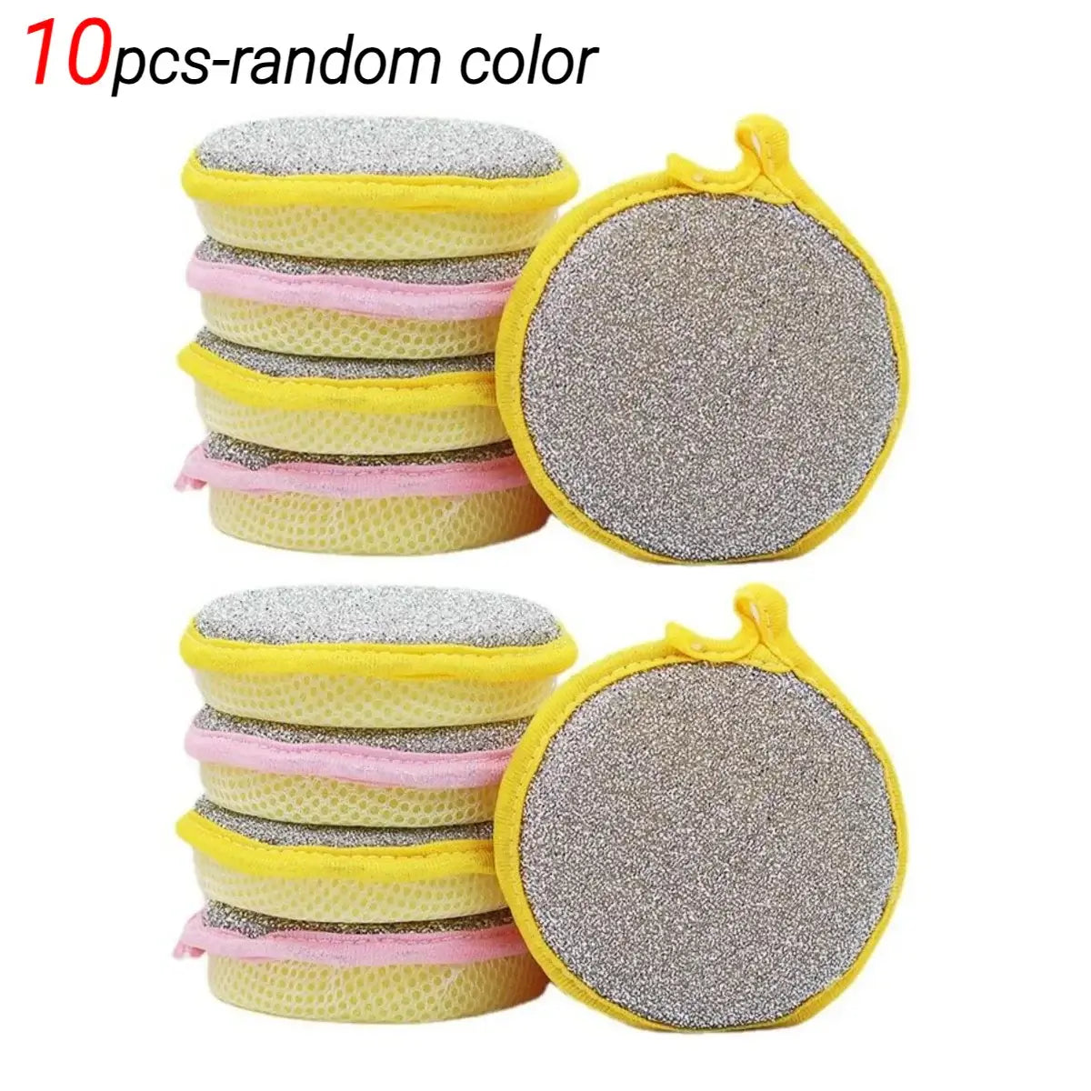 Sponge Scourers – Mess-Free Everyday Cleaning + Dual-Sided Design: 10pc non-scratch round dual-sided sponge scourers for dishes and cookware