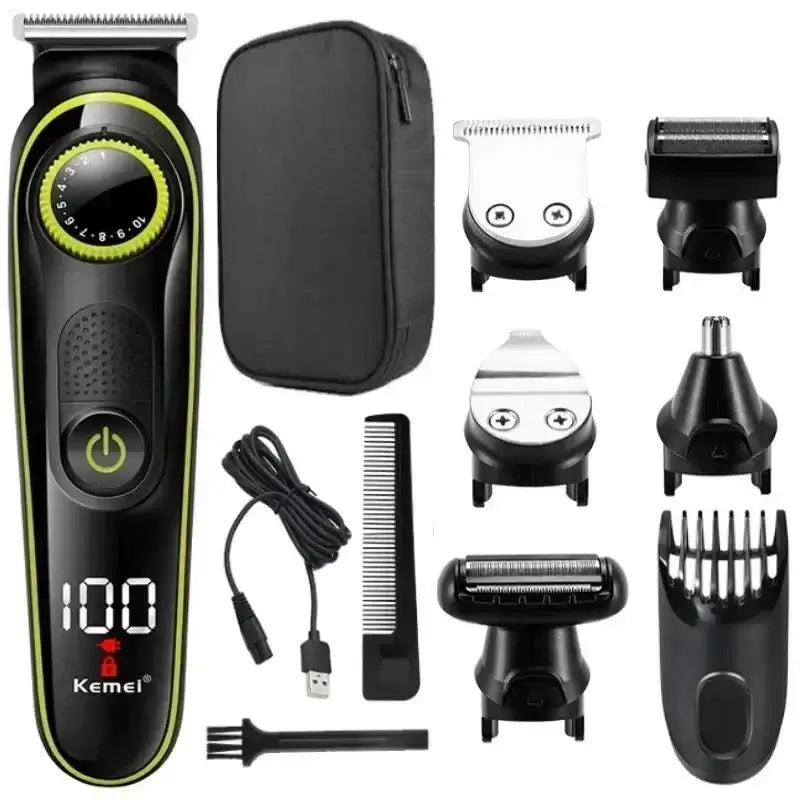 Kemei Hair Trimmer Professional Electric Nose Trimmer Rechargeable Shaver 6 in 1 Multifunctional LED Hair Trimmer for Men KM-696 by Inovia Store