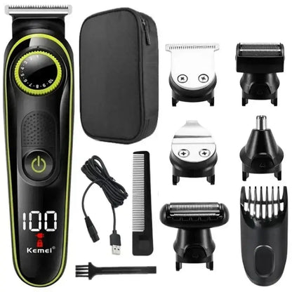 Kemei Hair Trimmer Professional Electric Nose Trimmer Rechargeable Shaver 6 in 1 Multifunctional LED Hair Trimmer for Men KM-696 by Inovia Store