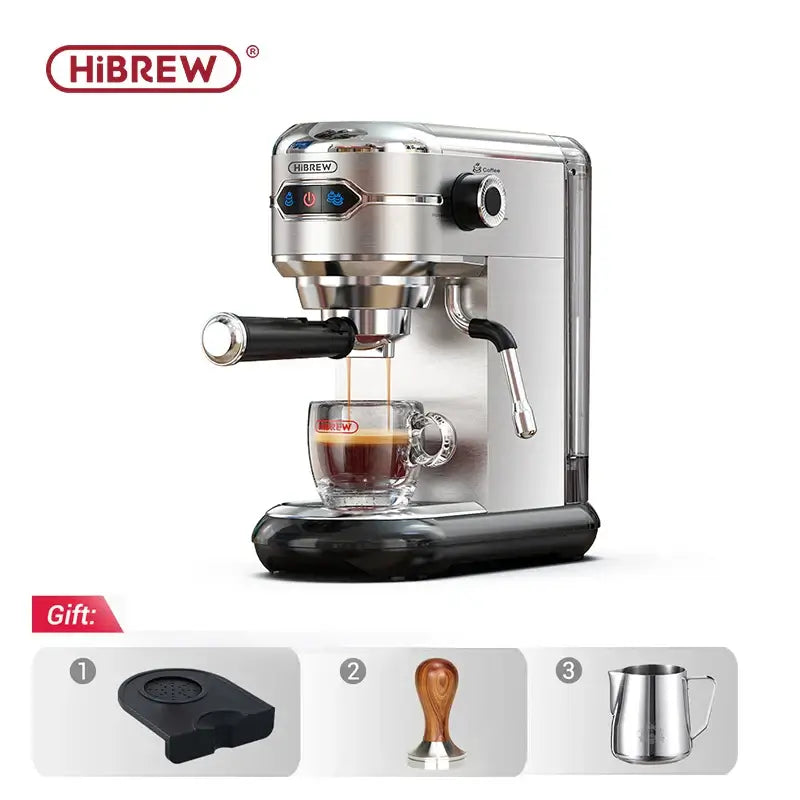 Espresso Machine – Cafe-Quality Espresso With Dense Crema And Rich Body + ESE Pod Compatible compact stainless steel hiBREW 20-bar