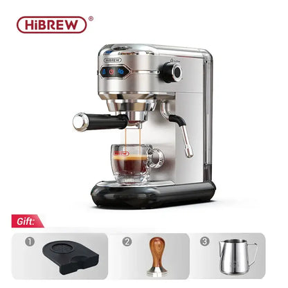 Espresso Machine – Cafe-Quality Espresso With Dense Crema And Rich Body + ESE Pod Compatible compact stainless steel hiBREW 20-bar