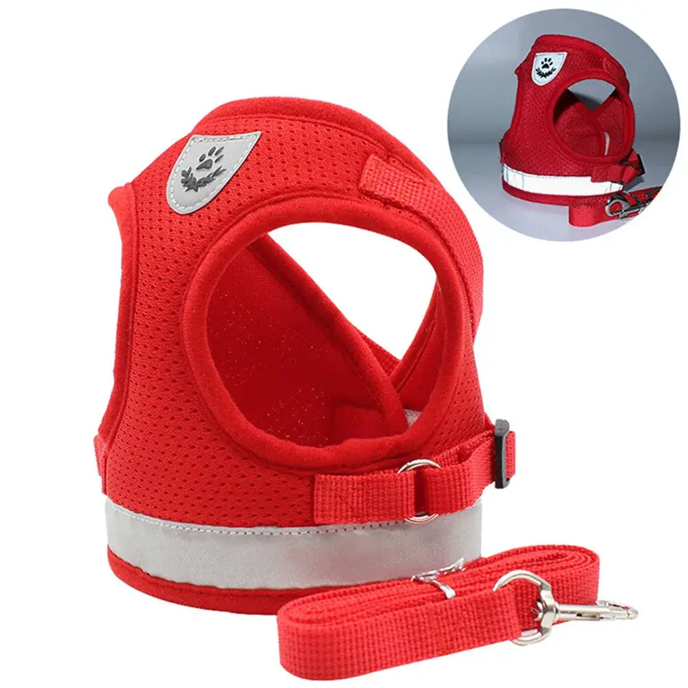 Pet Harness And Leash Set Adjustable Breathable Escape Proof Vest Reflective Collar For Dogs And Cats - red padded escape-proof vest with leash