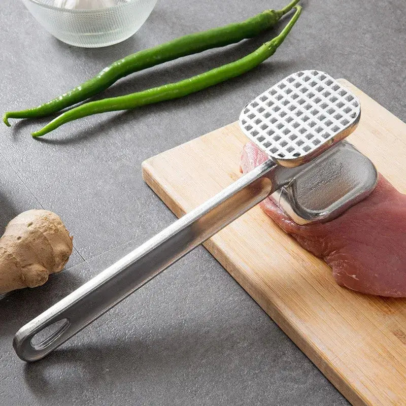 Meat Tenderizer – Evenly Tenderizes Beef, Veal, Pork + Double-Sided Aluminum Hammer for Quick Prep on raw steak with textured and flat sides