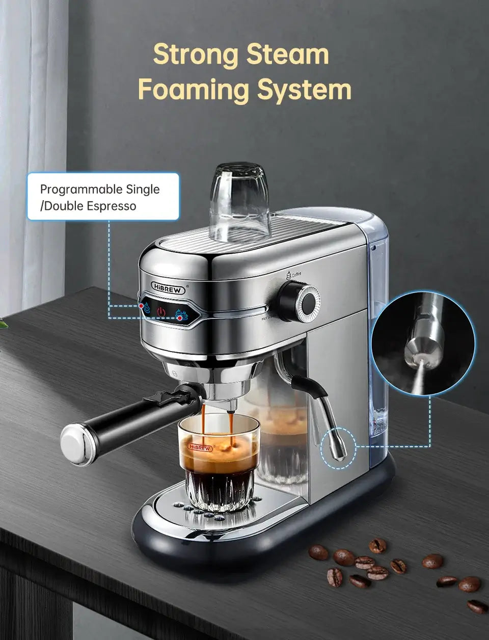 Espresso Machine – Cafe-Quality Espresso With Dense Crema And Rich Body + ESE Pod Compatible compact stainless steel 20-bar espresso machine